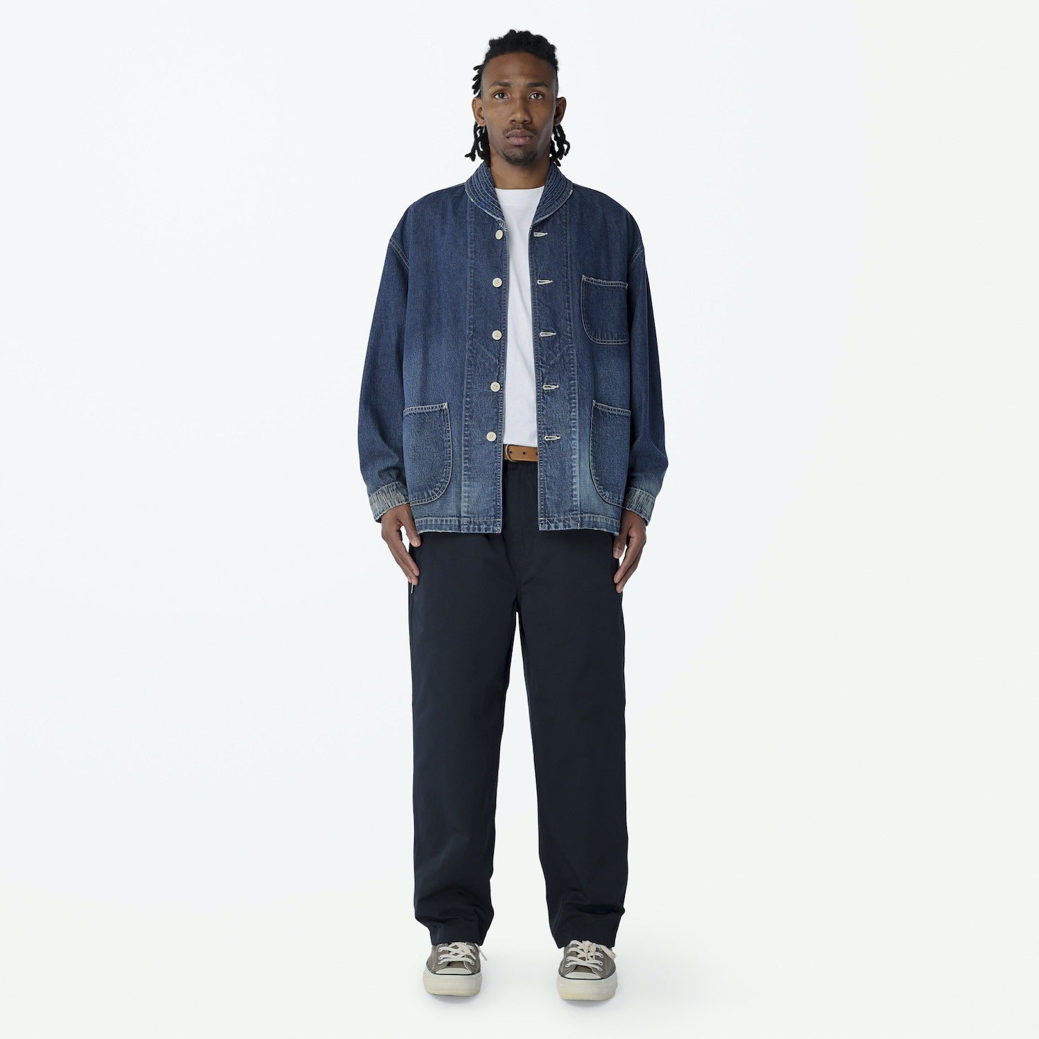 MADNESS NV. SHAWL COLLAR NEP DENIM COVERALL